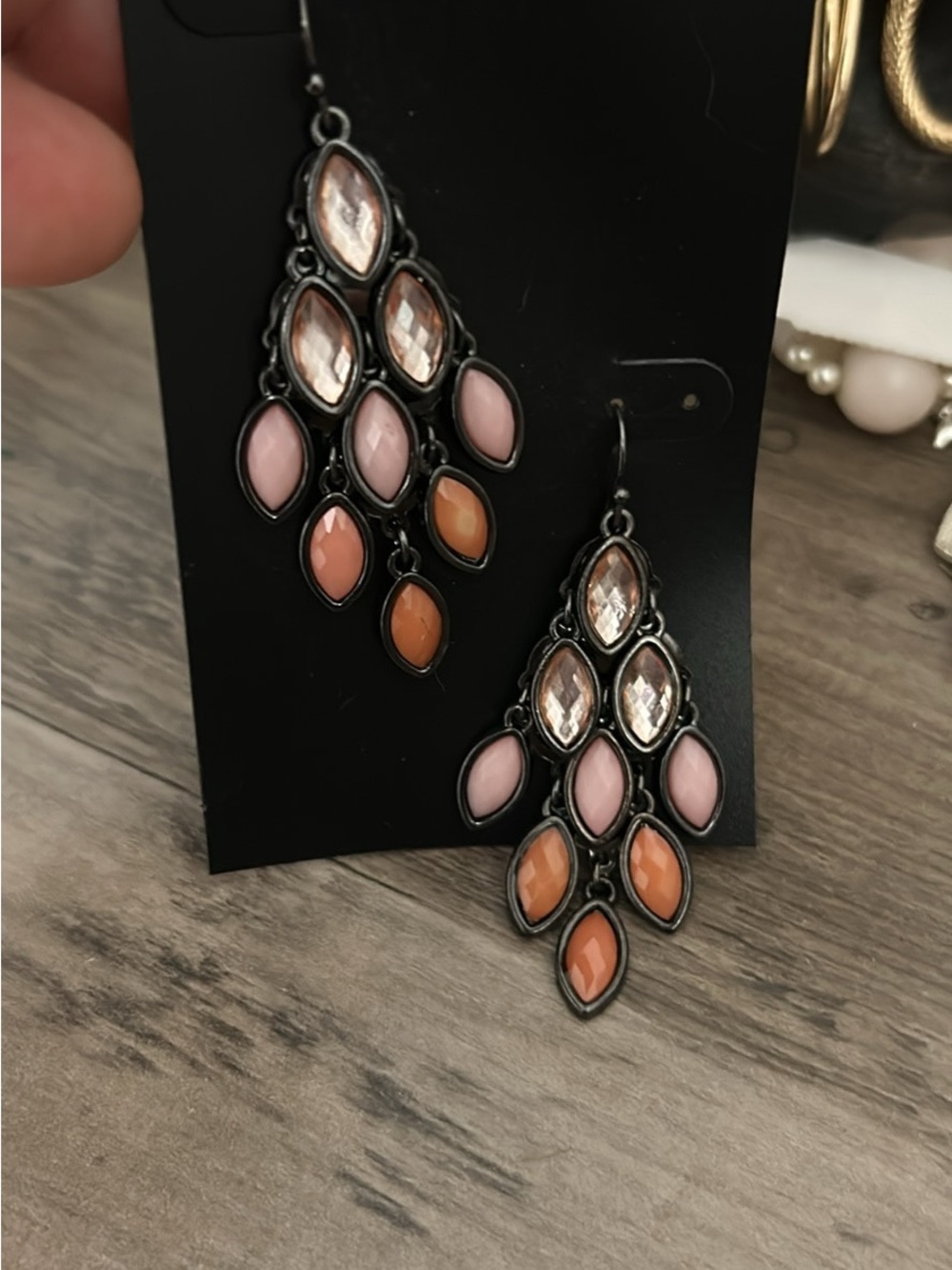New York & Company Pink and Peach Teardrop Chandelier Earrings